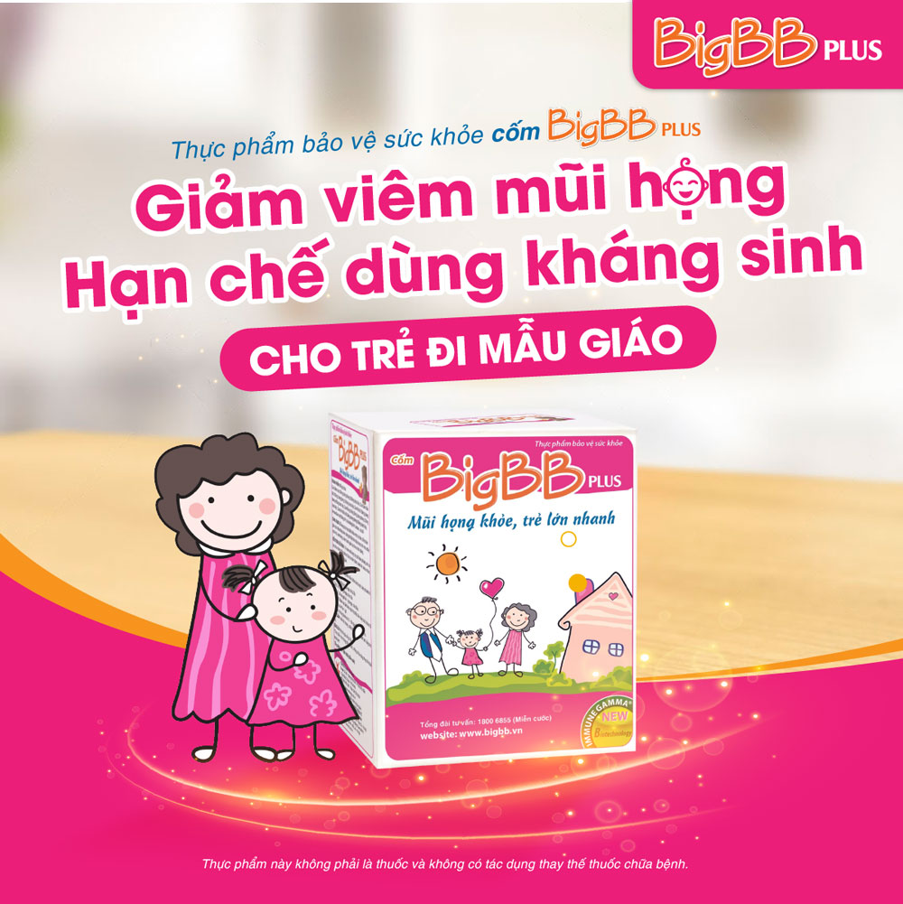 Cốm BigBB Plus - Hỗ trợ giảm ho đàm, sổ mũi, viêm họng, hạn chế dùng kháng sinh hộp 16 gói
