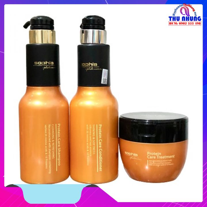 [Chính hãng] Bộ dầu gội xả, hấp ủ Sophia Platinum Protein care cho tóc yếu gãy rụng Hàn Quốc 500ml (Vàng cam)