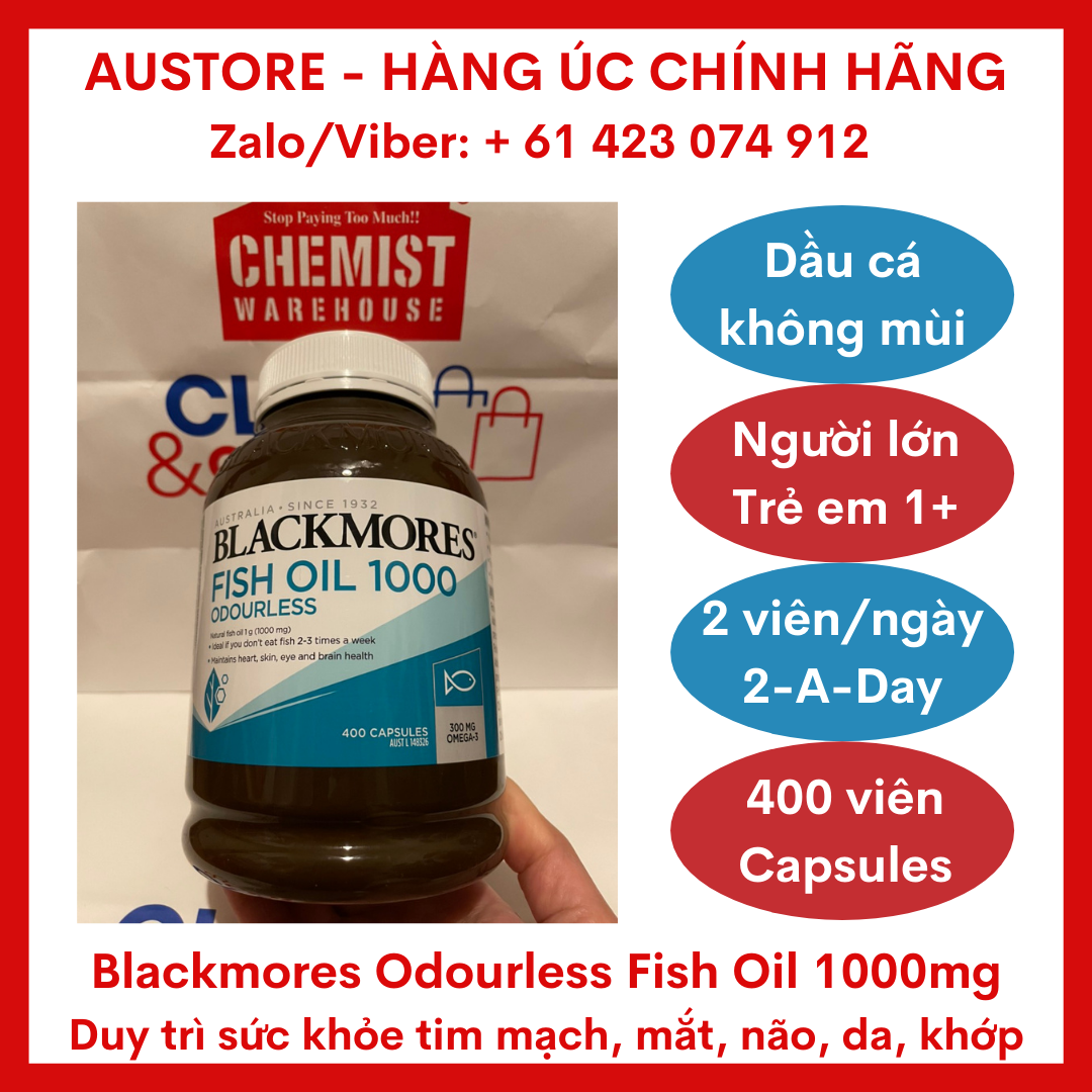 [Bill Úc] Dầu cá không mùi Blackmores Odourless Fish Oil 1000mg 400 Capsules (400 viên)