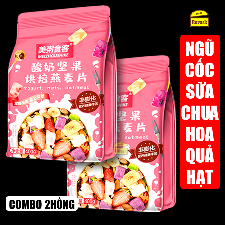 [COMBO 2GÓI HỒNG] Ngũ Cốc Giảm Cân Sữa Chua Trái Cây Mix Hạt Sấy Khô Oatmeal Yến Mạch Meizhoushike - Ngũ Cốc Ăn Kiêng Dinh Dưỡng Ăn Liền - Đồ Ăn Vặt Nội Địa Trung Quốc - Ruvask