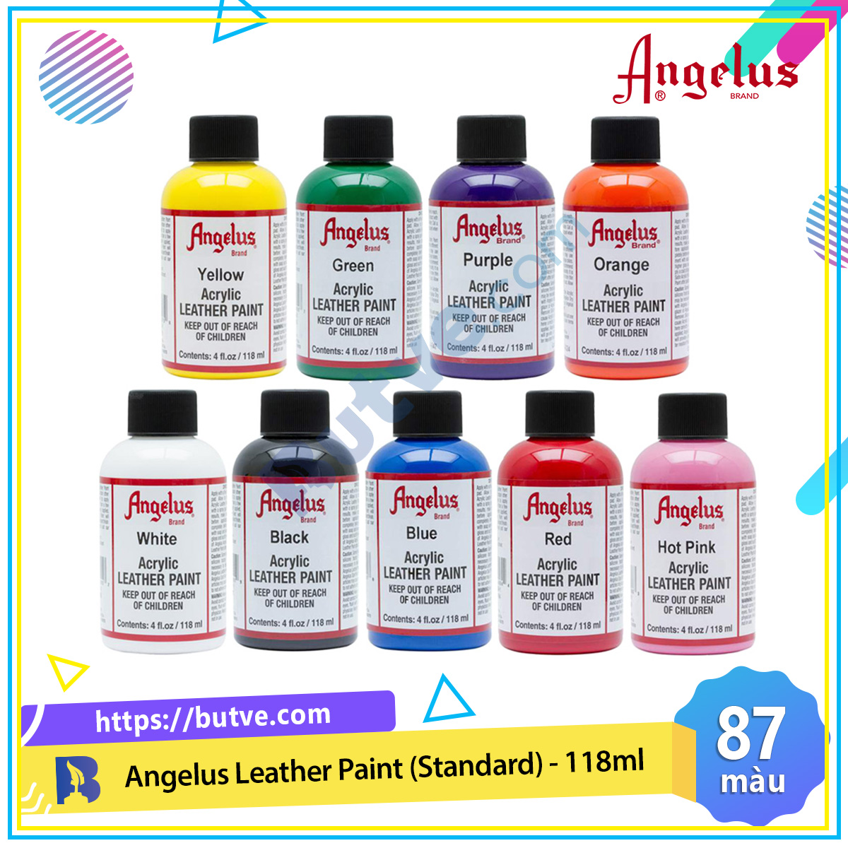 [HCM]Màu acrylic vẽ lên da vải Angelus Leather Paint (Standard) – 118ml (4Oz)