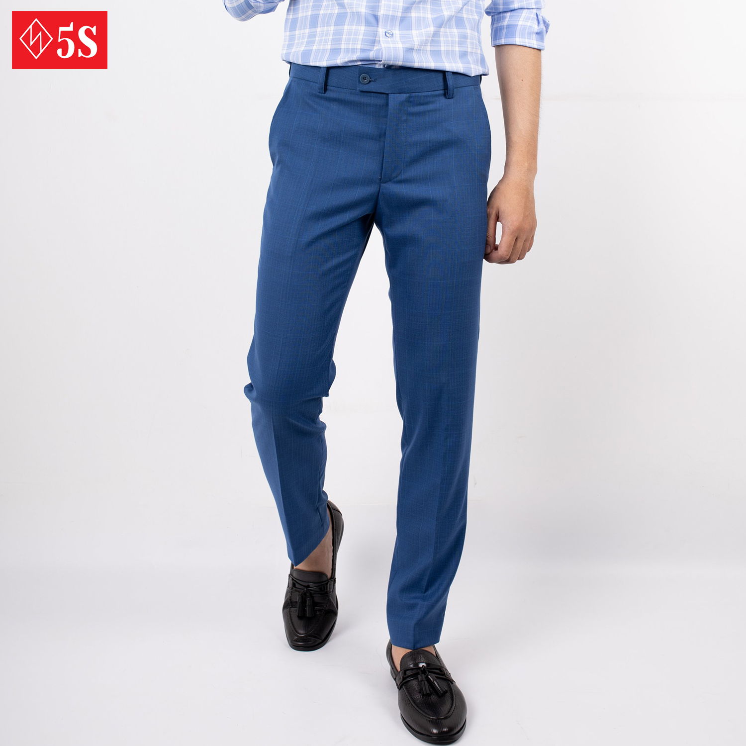 Quần Tây Nam 5S Họa Tiết Kẻ Caro Màu Xanh, Dáng Ôm Trẻ Trung, Nam Tính, Lịch Lãm (QAU0411S1XAH)