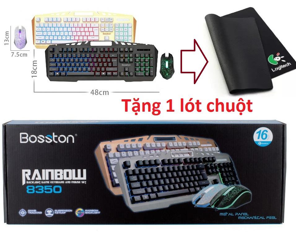 Bộ bàn phím chuột chơi game bosston G8350 phím cao chống nước có đèn led giành cho game thủBộ Bàn phím giả cơ và chuột game Bosston 8350 phím cao chống nước đèn led bắt mắt