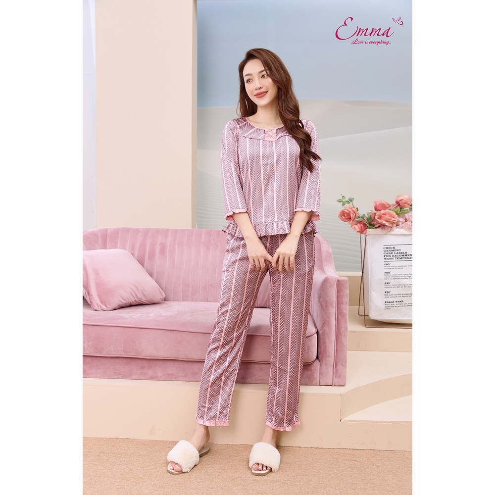 Đồ bộ mặc nhà lụa áo tay lỡ, quần dài emma etlu.21.017.09