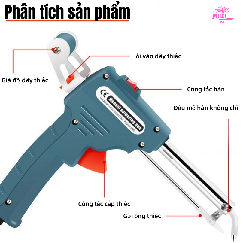 Máy hàn xung kết hợp hàn lẫn chì hàn- mỏ hàn thiếc dạng súng tự đẩy 220v 60w sưởi ấm bên ngoài
