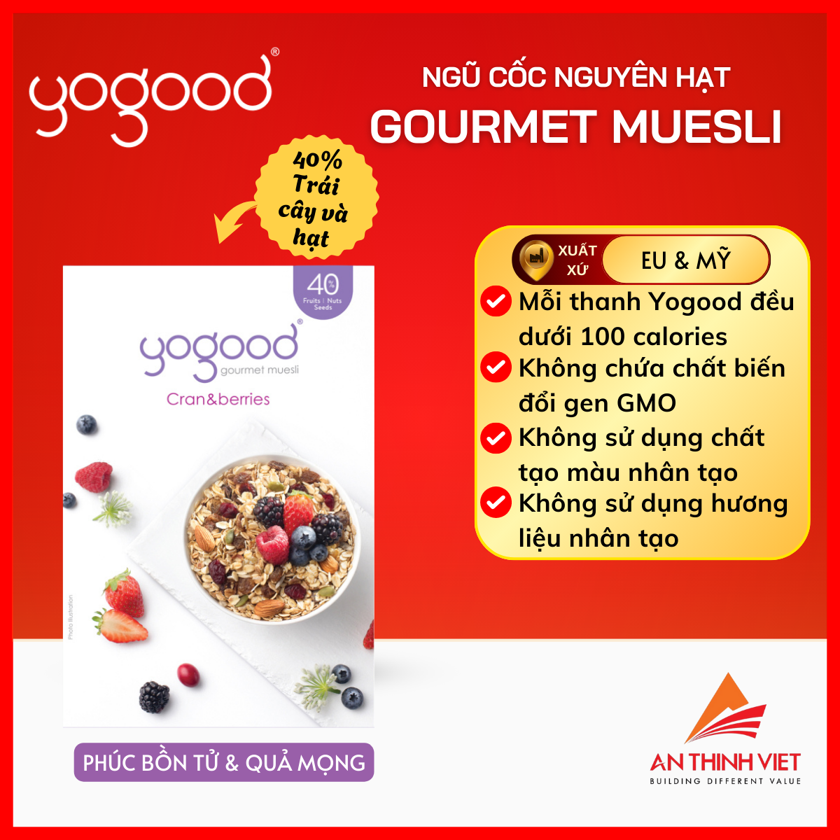 Hộp 350gr - ngũ cốc ăn sáng đa dạng hạt sấy & socola giòn dinh dưỡng - yogood - nhập khẩu từ đức
