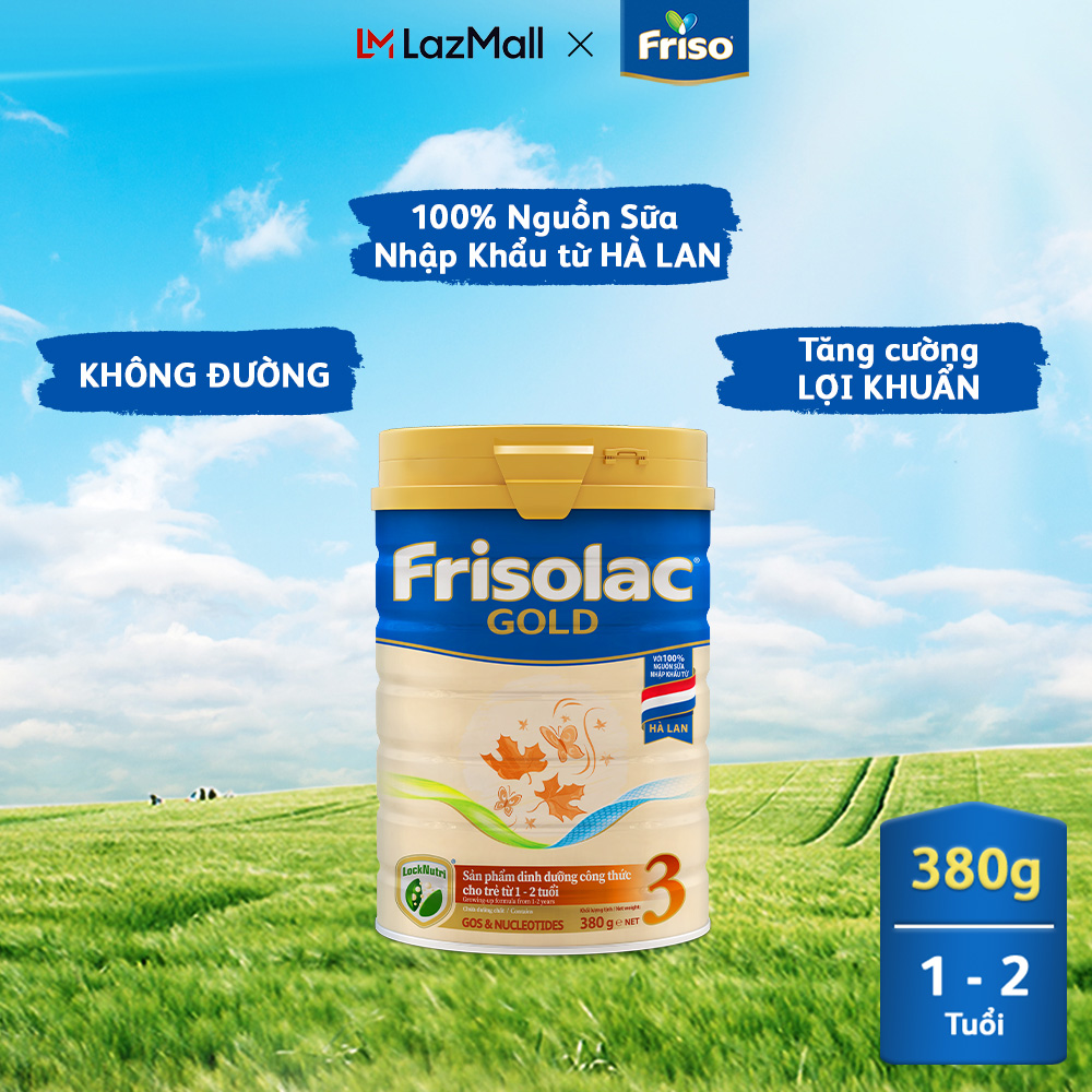 Sữa Bột Frisolac Gold 3 lon thiếc 380G cho trẻ từ 12-24 tháng tuổi