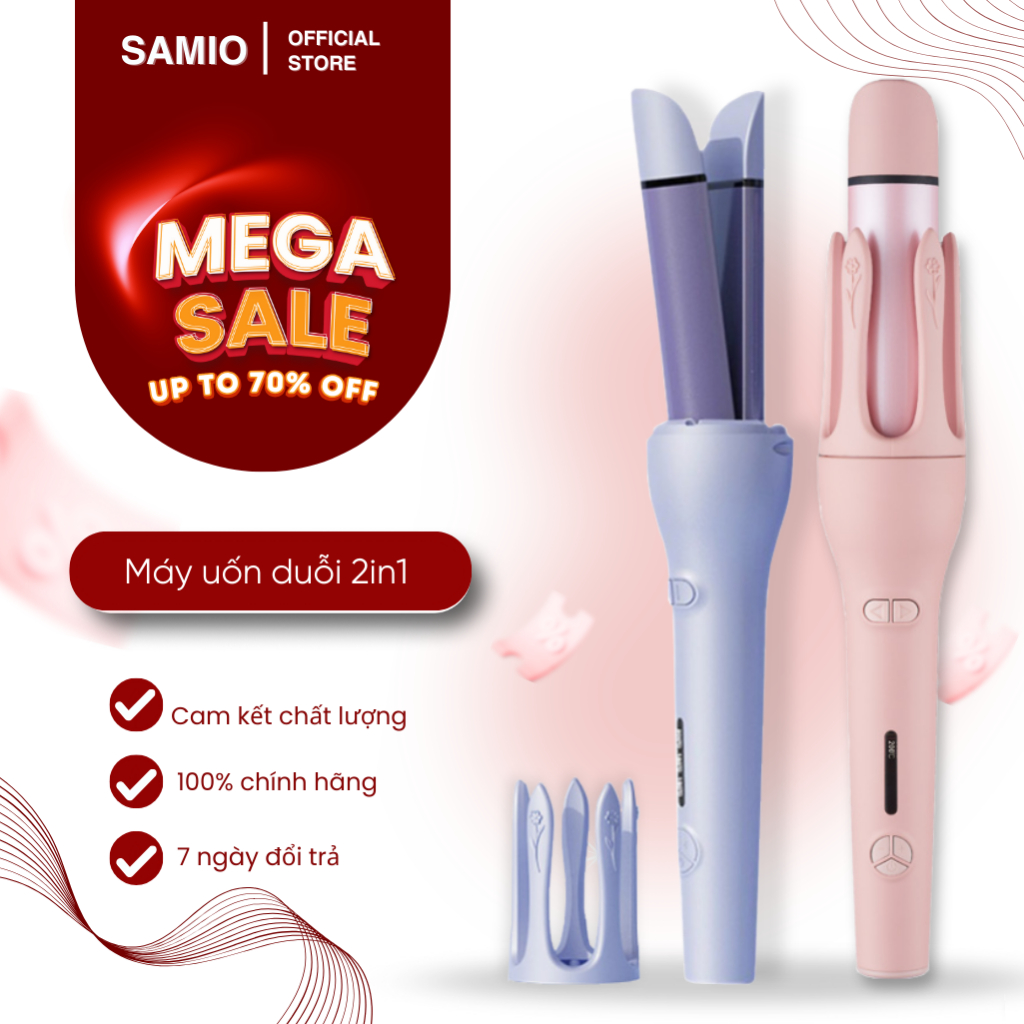 Máy uốn tóc Samio Uốn Duỗi Là Tóc 2in1 chống bỏng trục 32mm, Máy Tạo Kiểu Tự Động Duỗi Là Tóc Cao Cấp Phủ Gốm - Extra