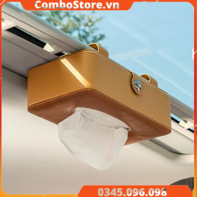 Hộp đựng khăn giấy trên ô tô xe hơi có dây đeo cao cấp