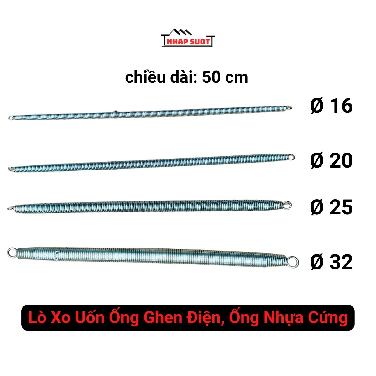 Lò xo uốn ống cứng, ống gen điện tròn phi 16, 20, 25, 32, dài 50cm, chất liệu thép không gỉ đàn hồi tốt