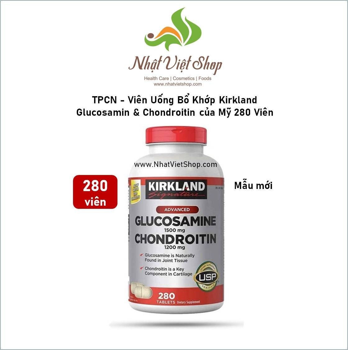 Viên Uống Bổ Khớp Kirkland Glucosamin & Chondroitin của Mỹ 280 Viên