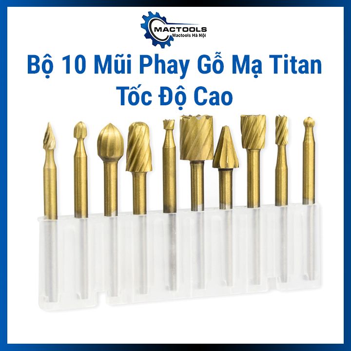 Bộ 10 mũi phay gỗ mạ titan tốc độ cao