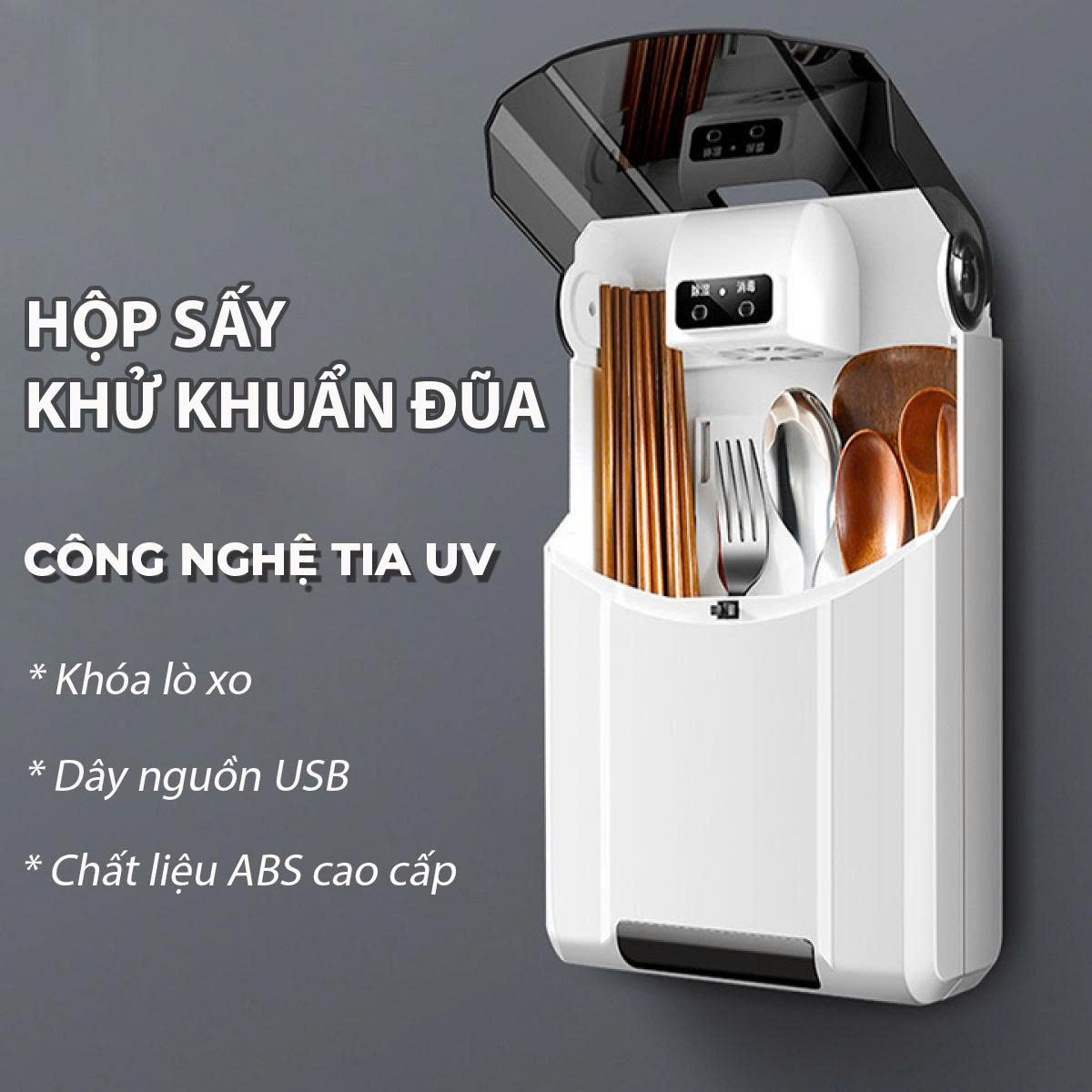 Máy sấy muỗng đũa thìa và khử khuẩn bằng tia uv cao cấp - hộp sấy đũa khử khuẩn treo tường