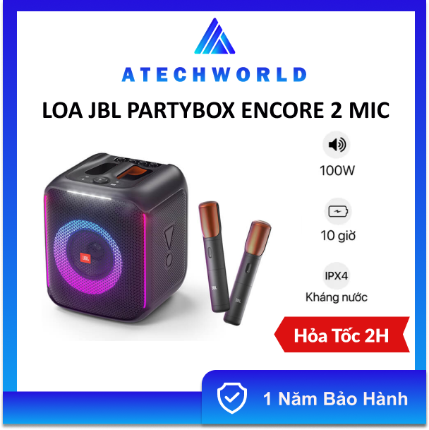 Loa chống nước jbl partybox encore 2 mic không dây - hàng chính hãng - bh 1 năm - có xuất vat