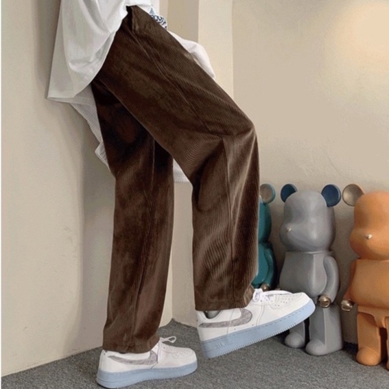 Quần suông nhung tăm, quần ống rộng dhclothes unisex len tăm -hàng may kỹ, cạp to 6cm