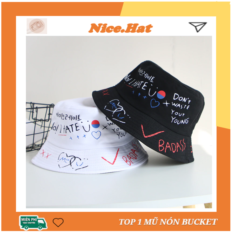 Mũ Bucket nam, nón bucket tròn nữ họa tiết Graffiti chất cotton - ẢNH THẬT - Nón bucket tai bèo nam nữ cao cấp M02