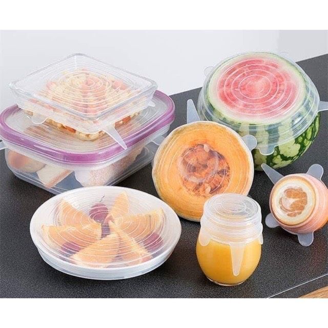 Set 6 miếng nắp đậy silicon co giãn | bọc chén, bát, thực phẩm cần bảo quản | chịu nhiệt đa năng, ngăn mùi, ngăn côn trùng
