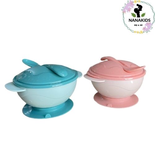 BÁT ĂN DẶM CHỐNG LẬT CÓ LẮP , CÁCH NHIỆT, KÈM THÌA CHO BÉ  NANAKIDS03