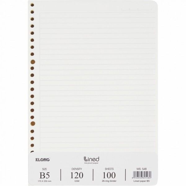 Sổ còng/ bìa/ ruột giấy klong b5 kẻ ngang 100 tờ; ms: 548/549, giấy còng 28 lỗ refill klong