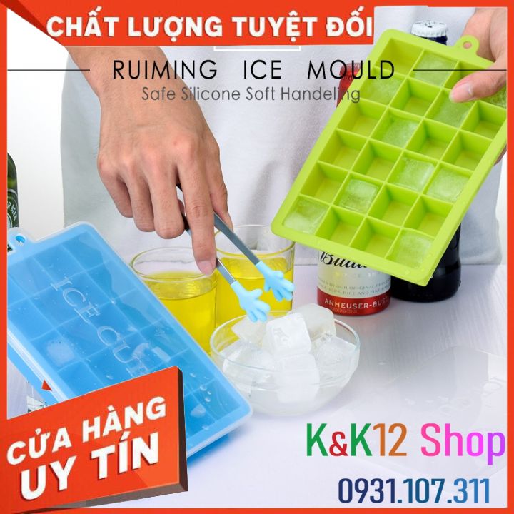 Khay làm đá silicon cao cấp. Khay đá 24 ngăn có nắp đậy. Khay đá silicon hình tròn, vuông, trái tim, ngôi sao.