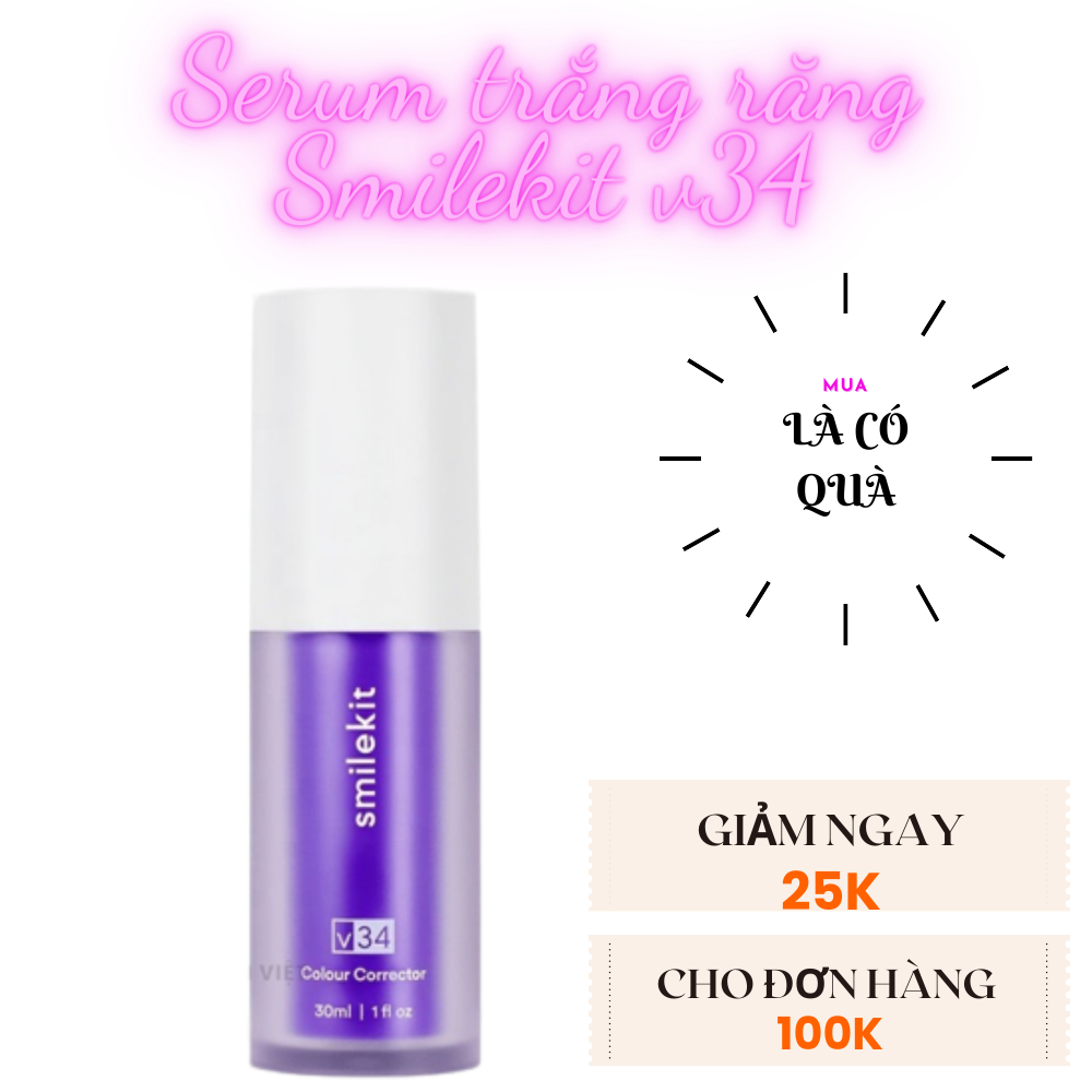 Serum lỏng SmileKit V34 HUNMUI Giúp trắng răng thơm miệng, dùng chung với Kem đánh răng