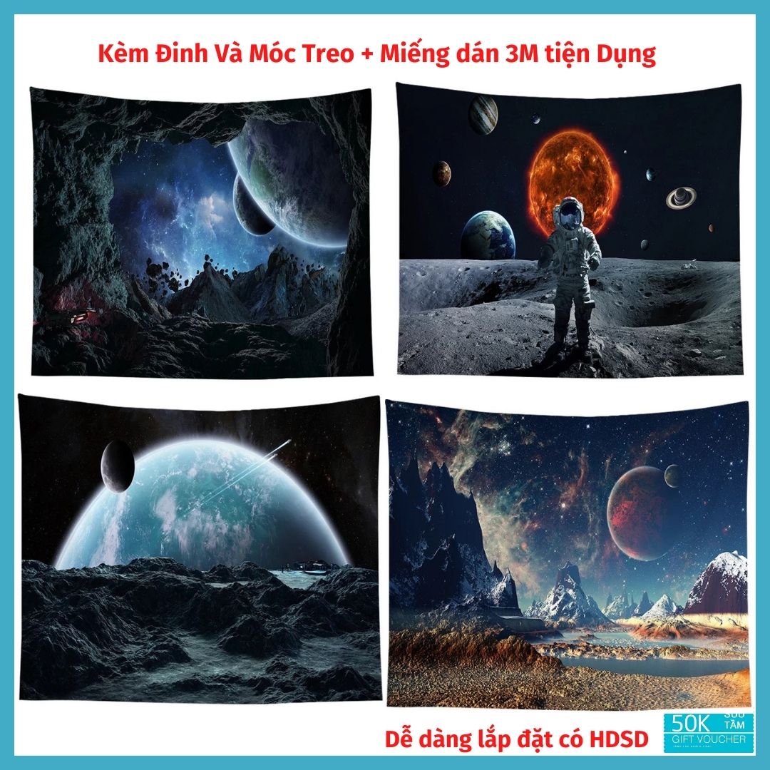 Tranh vải treo tường Decor phòng phong cách Vintage Style Galaxy KÍCH THƯỚC LỚN 150x130cm Tặng Kèm Móc Treo, Dinh đóng