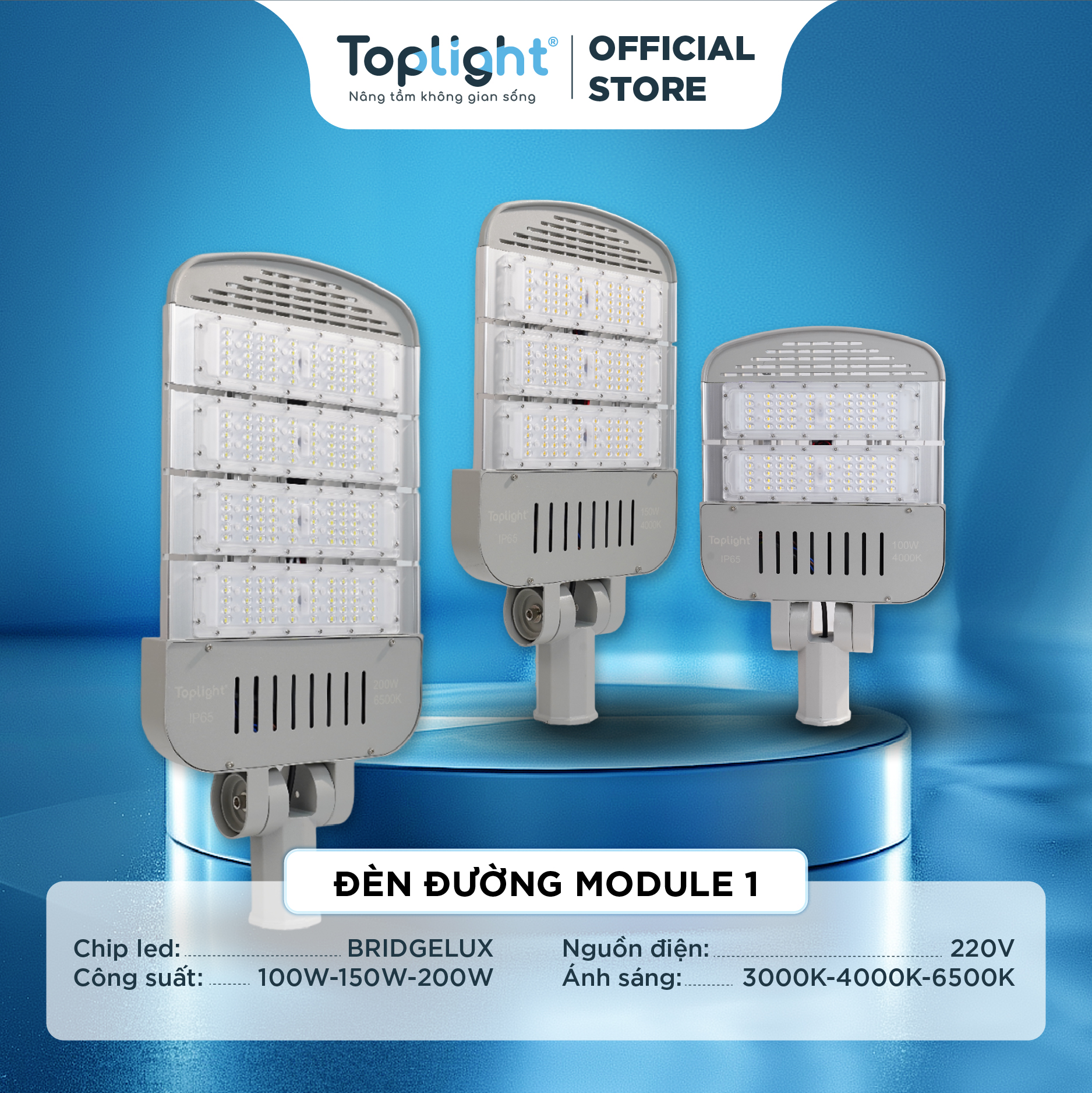 Đèn đường Toplight modul I, chỉnh được góc sáng 150W-200W-250W.