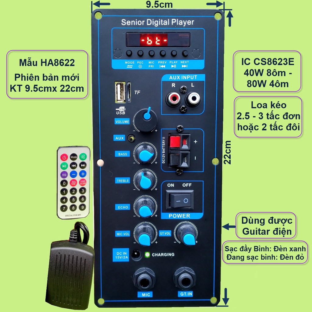 Mạch loa kéo công suất 40W - 80W HA8622 DPA Loa kéo 2.5 tấc - 3 tấc Bluetooth Karaoke
