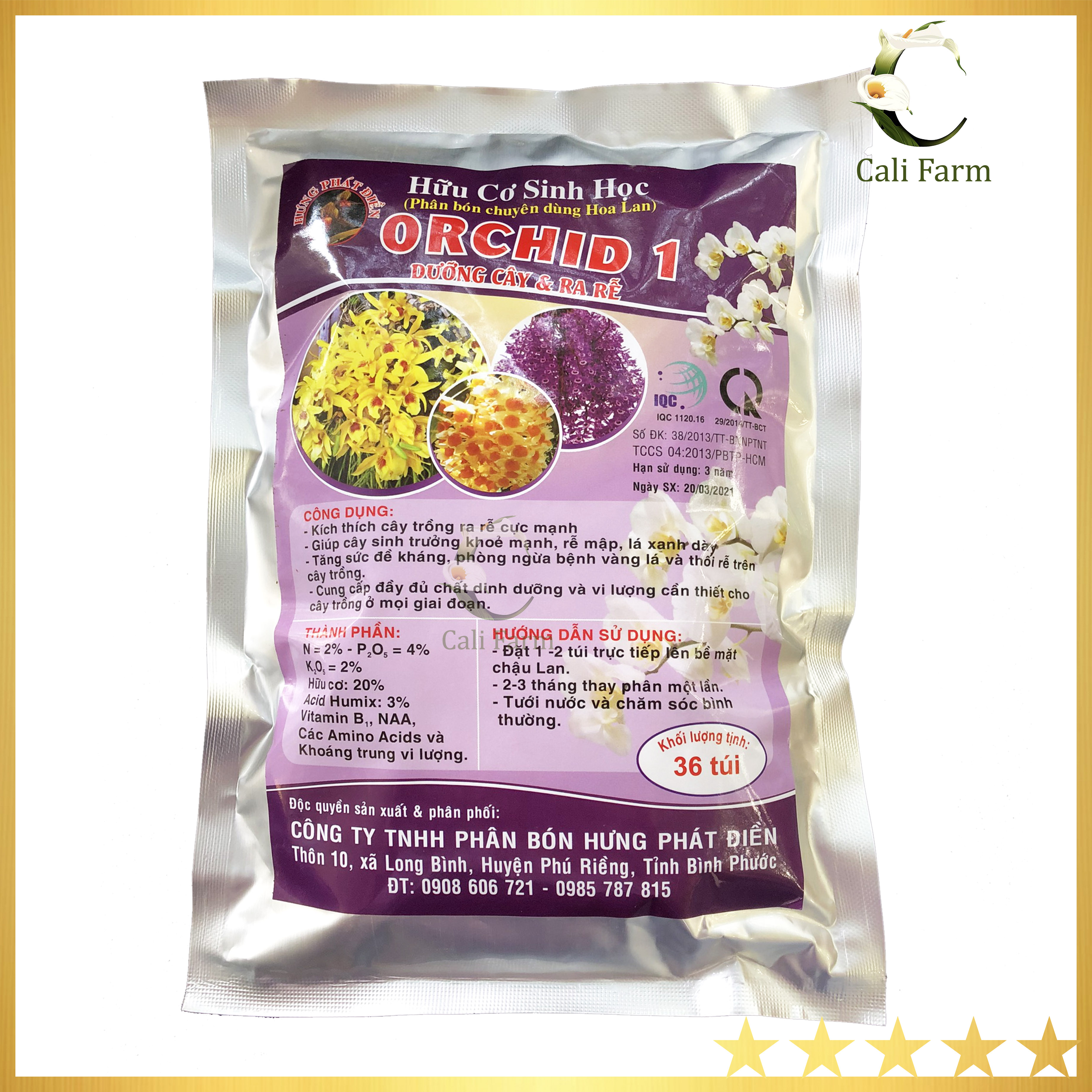 Phân hữu cơ orchid 1 dưỡng cây và ra rễ - gói 36 túi chuyên dùng cho hoa lan