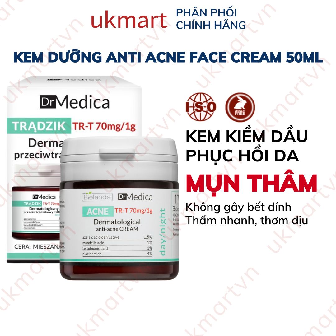 Kem Dưỡng Da Dầu Mụn Bielenda Dr Medica Dermatological Anti Acne Face Cream Day Night 50ml