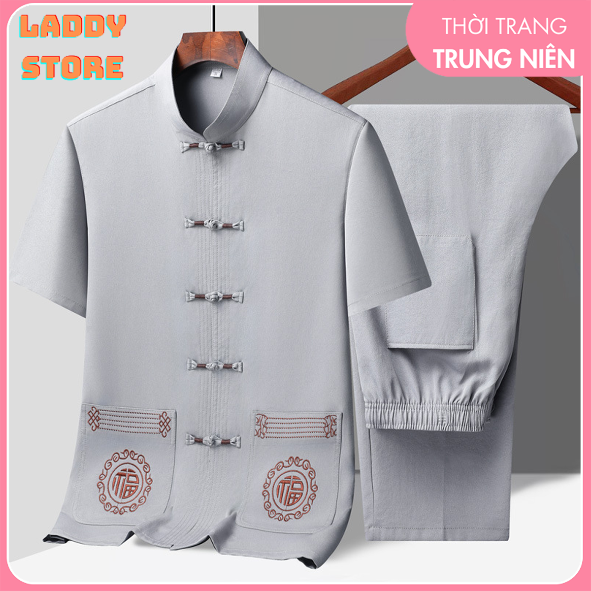 Đồ bộ Nam Trung Niên cho Bố sang trọng chất Đũi Mộc dày mềm mát, đường may tỉ mỉ