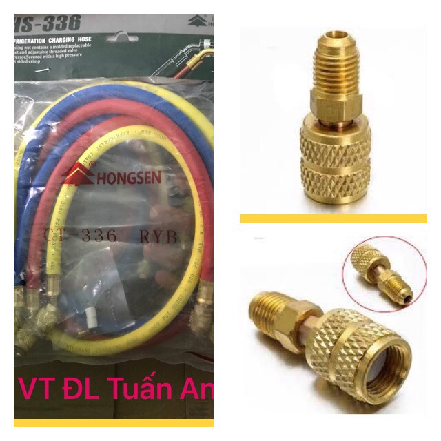 Combo bộ 2 dây đo nạp gas hongseng +1 đầu chuyển đổi gas r22 sang r410,r32