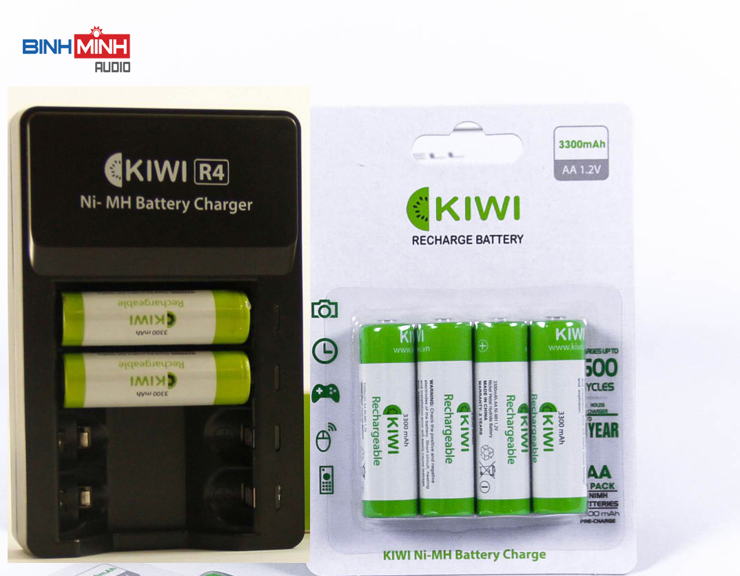Combo 4 pin sạc AA Ni - MH Kiwi 3300mAh và bộ sạc pin kiwi R4 -  Hàng chính hãng