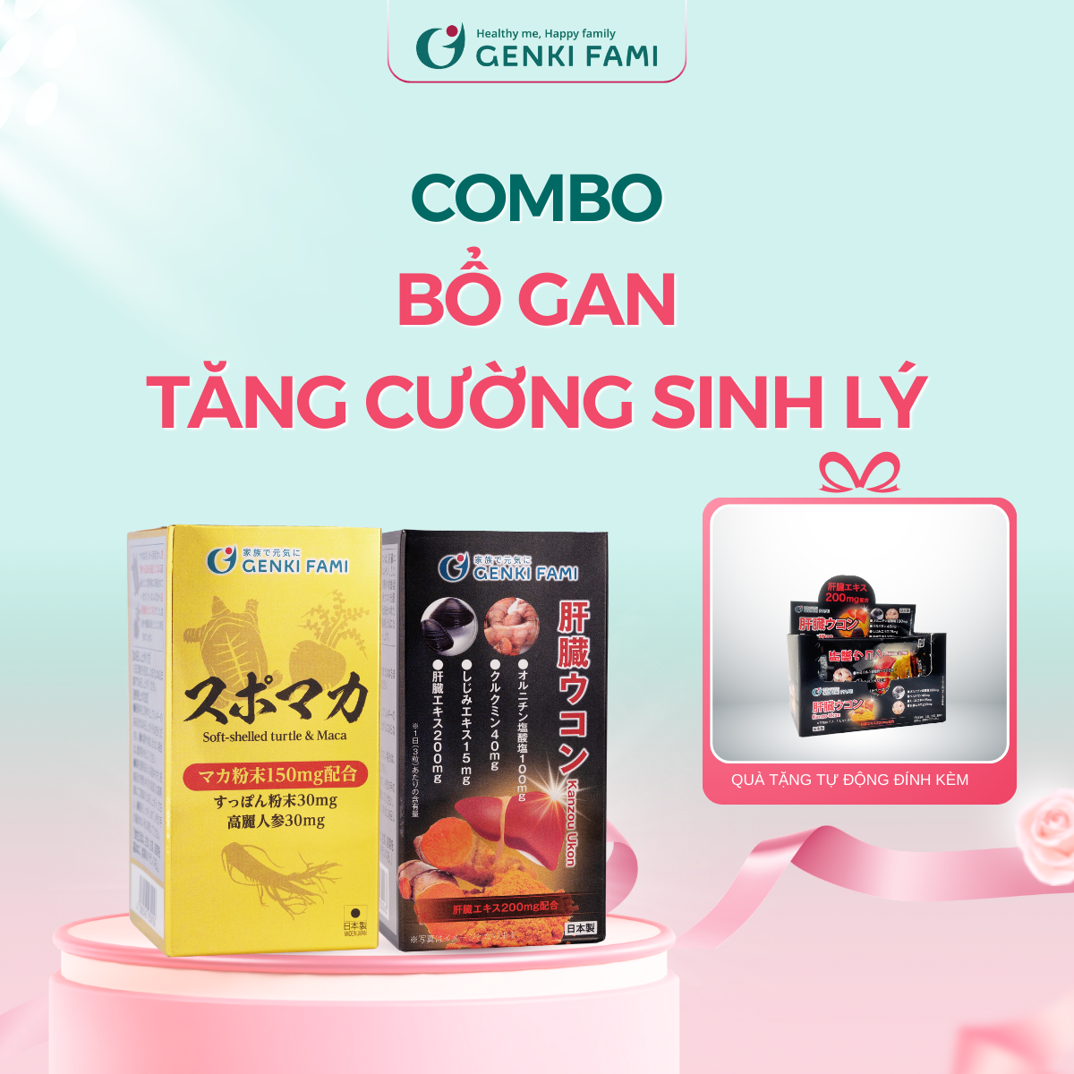 Combo Viên Uống Bổ Gan Kanzo Ukon, Tăng Cường Sinh Lý Nam Supomaca Genki Fami Nhật Bản