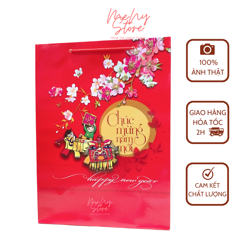 Combo 100 túi đựng quà Tết đỏ, túi Chúc mừng năm mới, Happy New Year đủ kích cỡ