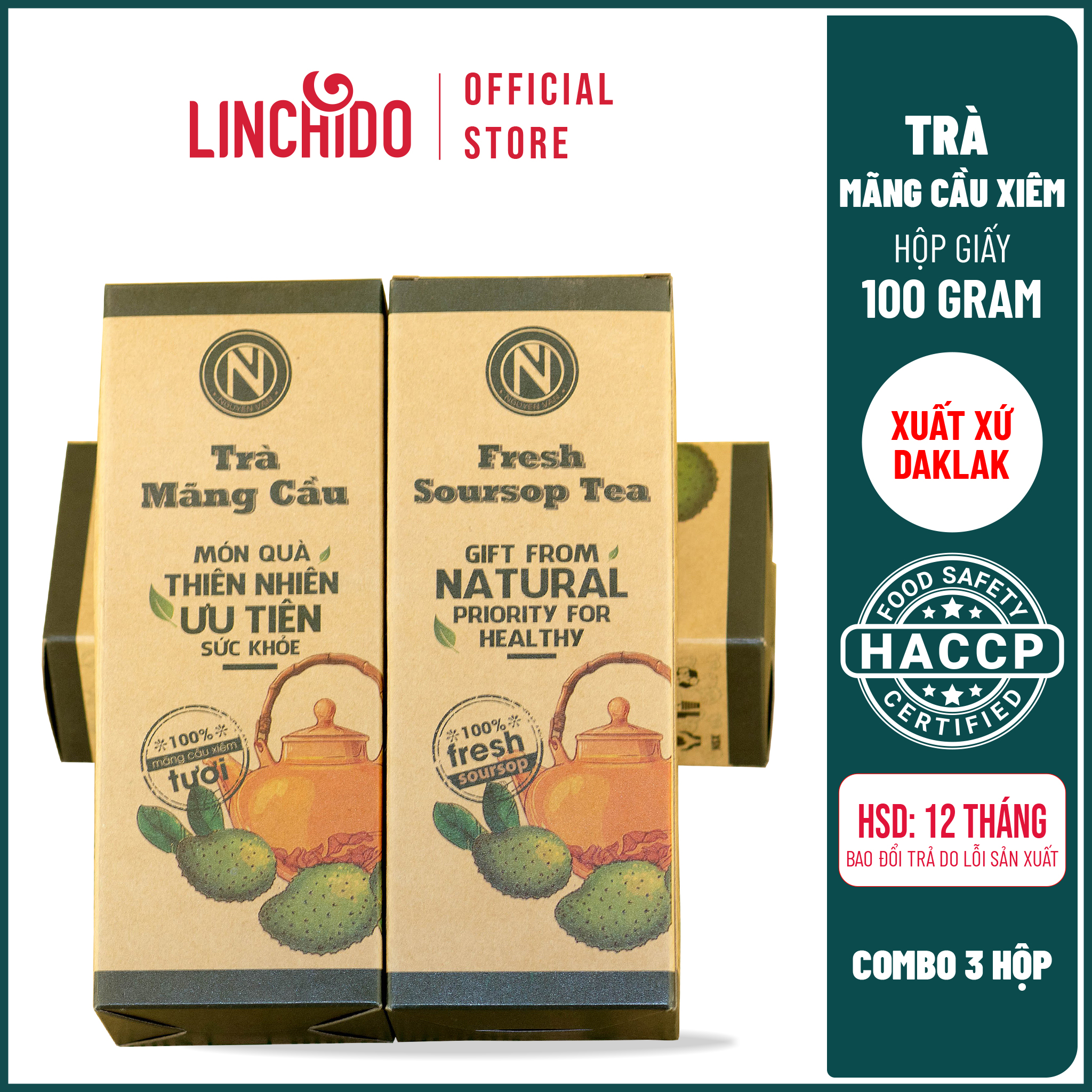 Combo 3 hộp - trà mãng cầu nguyễn văn - 100% mãng cầu xiêm tươi sấy khô - hộp 100 gram