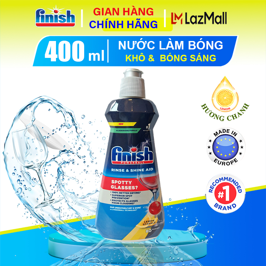 Dung dịch làm bóng chén bát Finish chai 400ml sử dụng cho máy rửa bát - Nước làm bóng Finish 400 ml