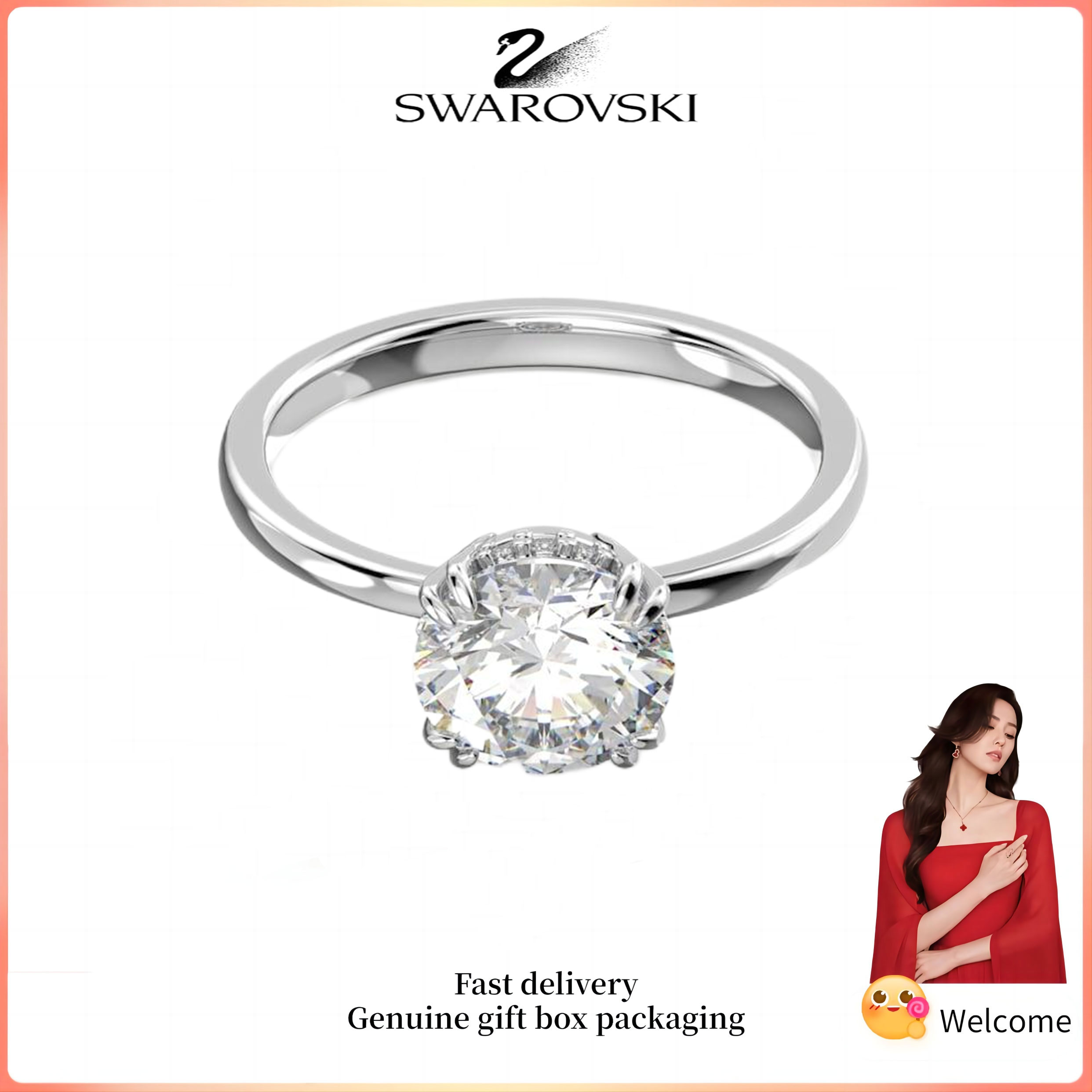 ♈ Swarovski ♈ Nhẫn bạc S925 cắt tròn nhẫn kim cương trắng Constella cá tính Quà tặng Lễ tình nhân Quà tặng sinh nhật 