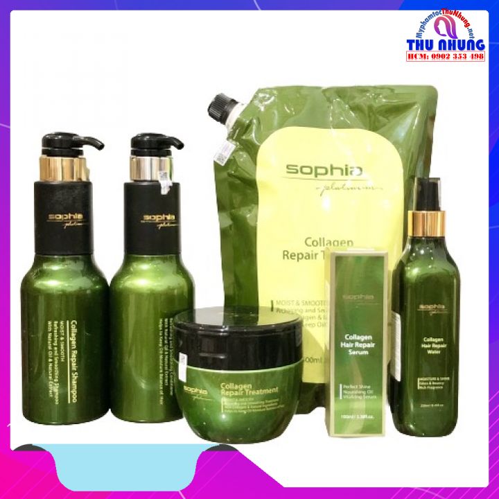 Bộ dầu gội xả, hấp dầu, tinh dầu, xịt dưỡng Sophia Platinum Collagen Protein Repair phục hồi giảm gãy rụng tóc Hàn Quốc 500ml