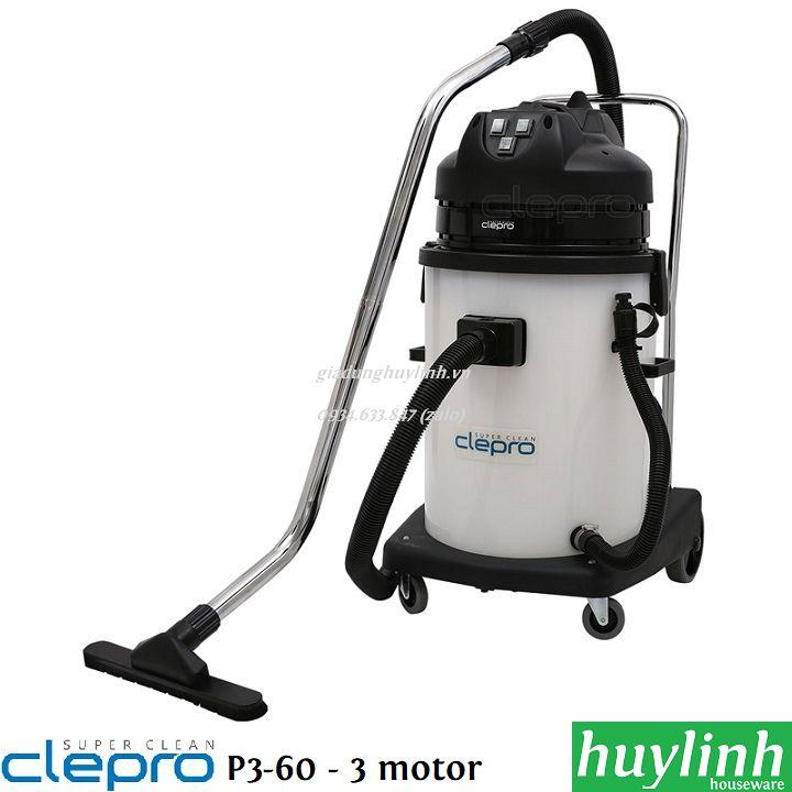 Máy hút bụi công nghiệp khô và ướt clepro p3/60 - 3 motor - 60 lít