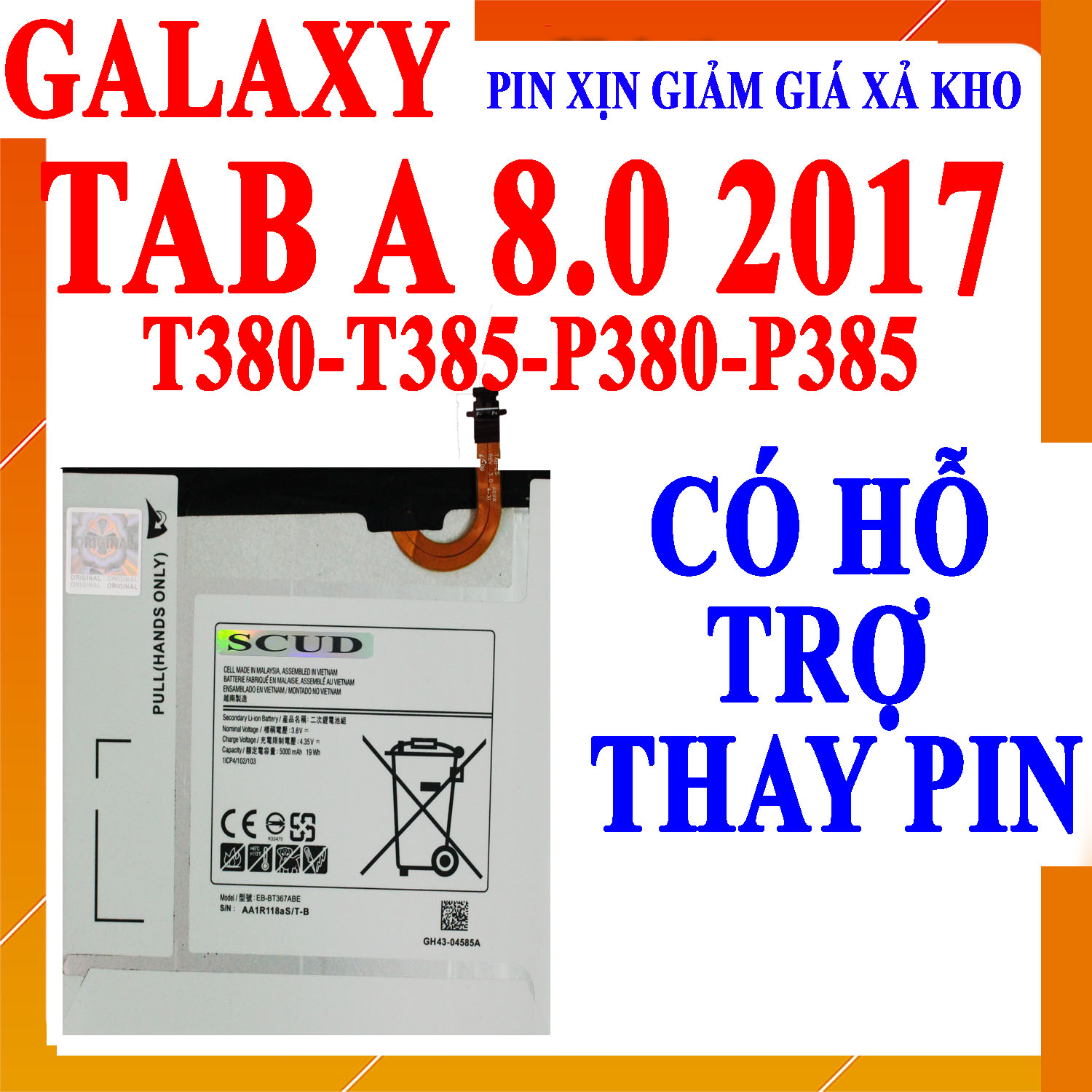 Pin scud cho samsung galaxy tab a 8.0 2017 t380 t385 eb-bt367aba 5000mah