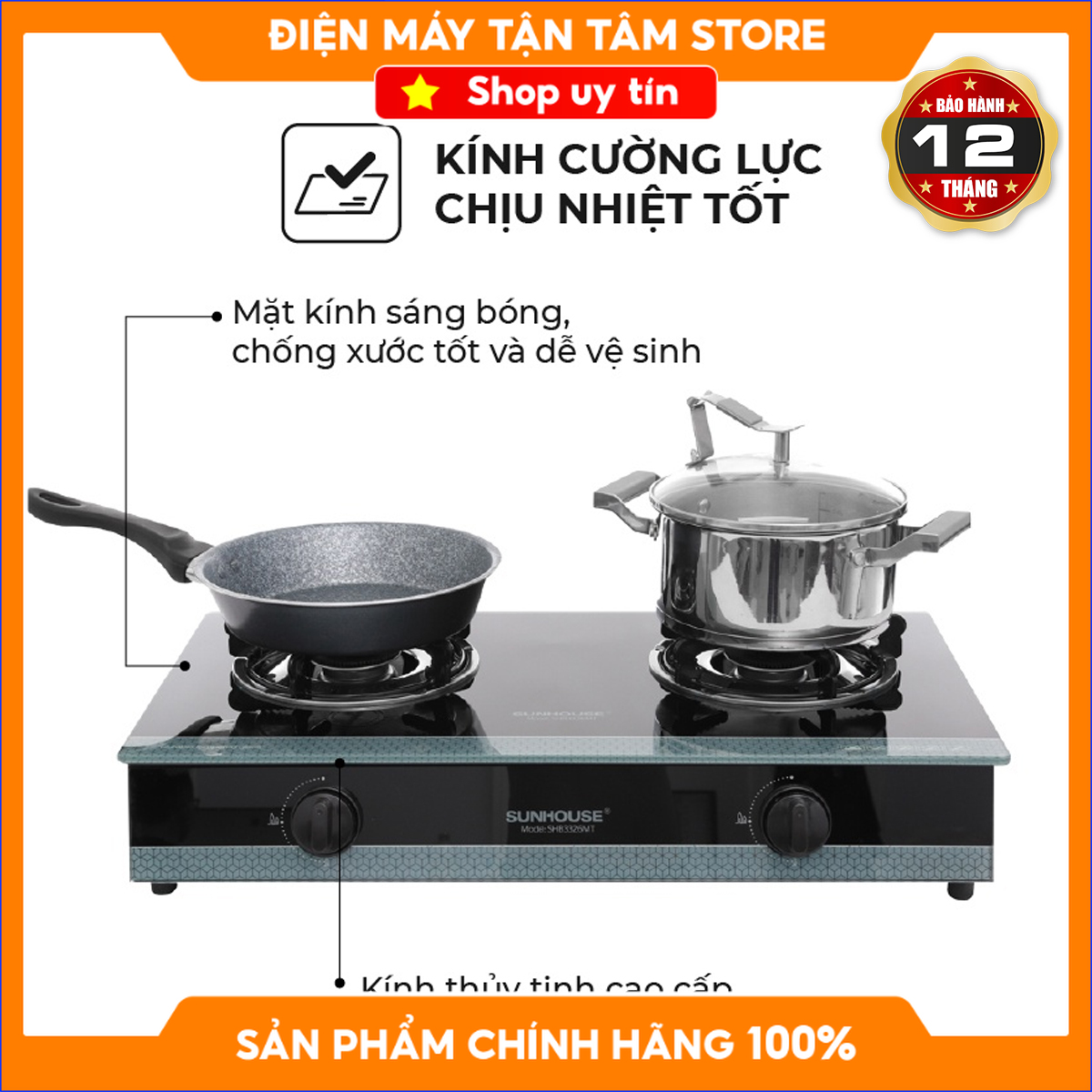 Bếp gas đôi sunhouse shb3326mt -hàng trưng bày 98% +tặng dây gas-tiết kiệm 20% gas -đầu đốt bằng đồng thau-bảo hành 12 tháng