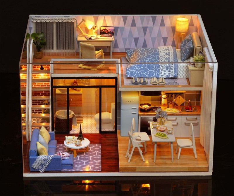Bộ lắp ghép mô hình nhà gỗ búp bê diy - bule times l023