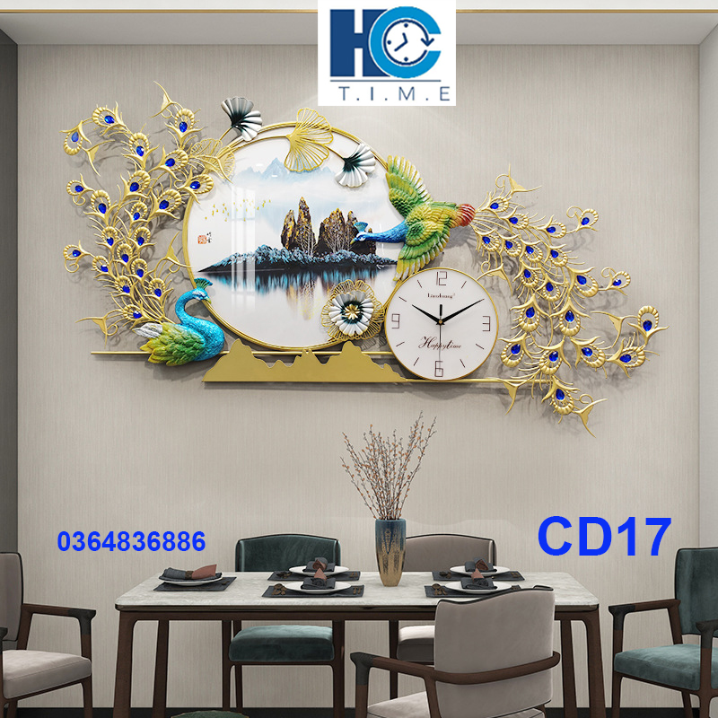 Đồng hồ treo tường trang trí chim công decor CD17 kích thước 145cm x 65cm