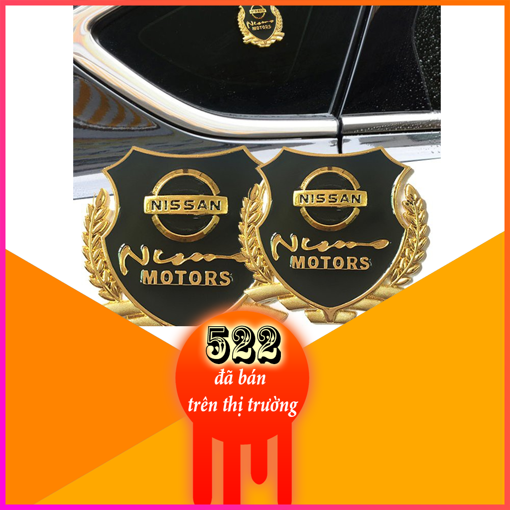 Bộ 2 biểu tượng logo nổi 3D bông lúa trang trí xe ô tô hãng NISSAN