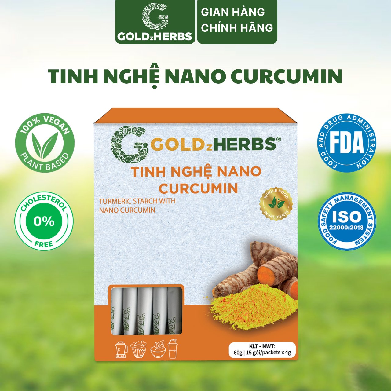 [Hàng cty] Tinh nghệ Nano Cucurmin GoldzHerbs – Hộp 15 gói x 4g