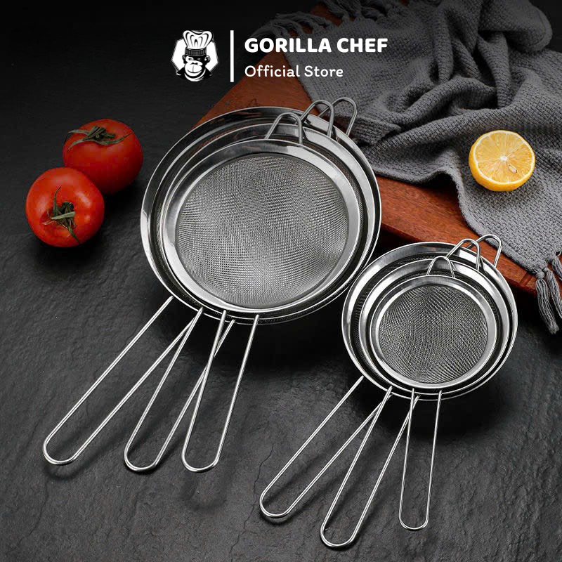  Rây lọc siêu mịn inox GORILLA CHEF rây bột cán cách nhiệt có quai đỡ 12-28cm 