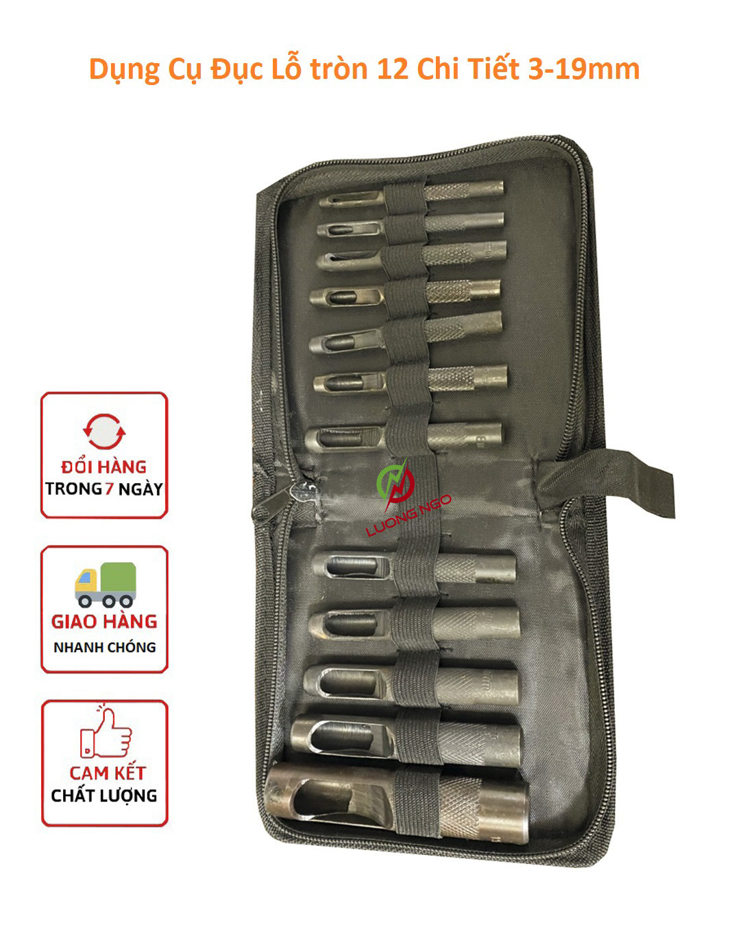 Đục Lỗ Gioăng, Bộ Dụng Cụ Đục Lỗ tròn 12 Chi Tiết 3-19mm