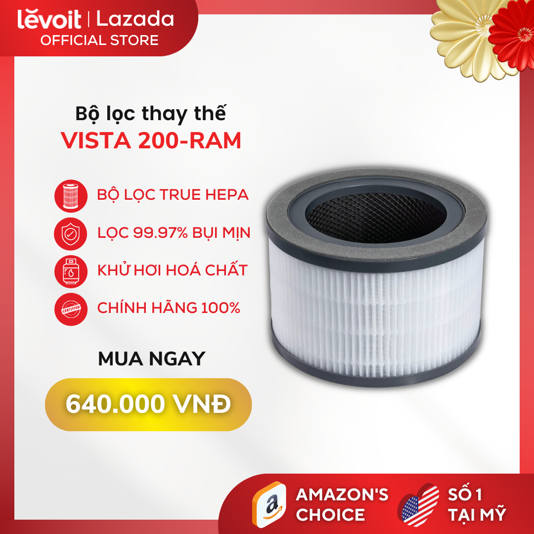 Màng lọc HEPA máy Levoit Vista 200-RAM phù hợp phòng 15m2 - Lọc 360 độ, khử mùi, diệt khuẩn, lọc sạch bụi mịn đến 99.97% - Hàng chính hãng Mỹ