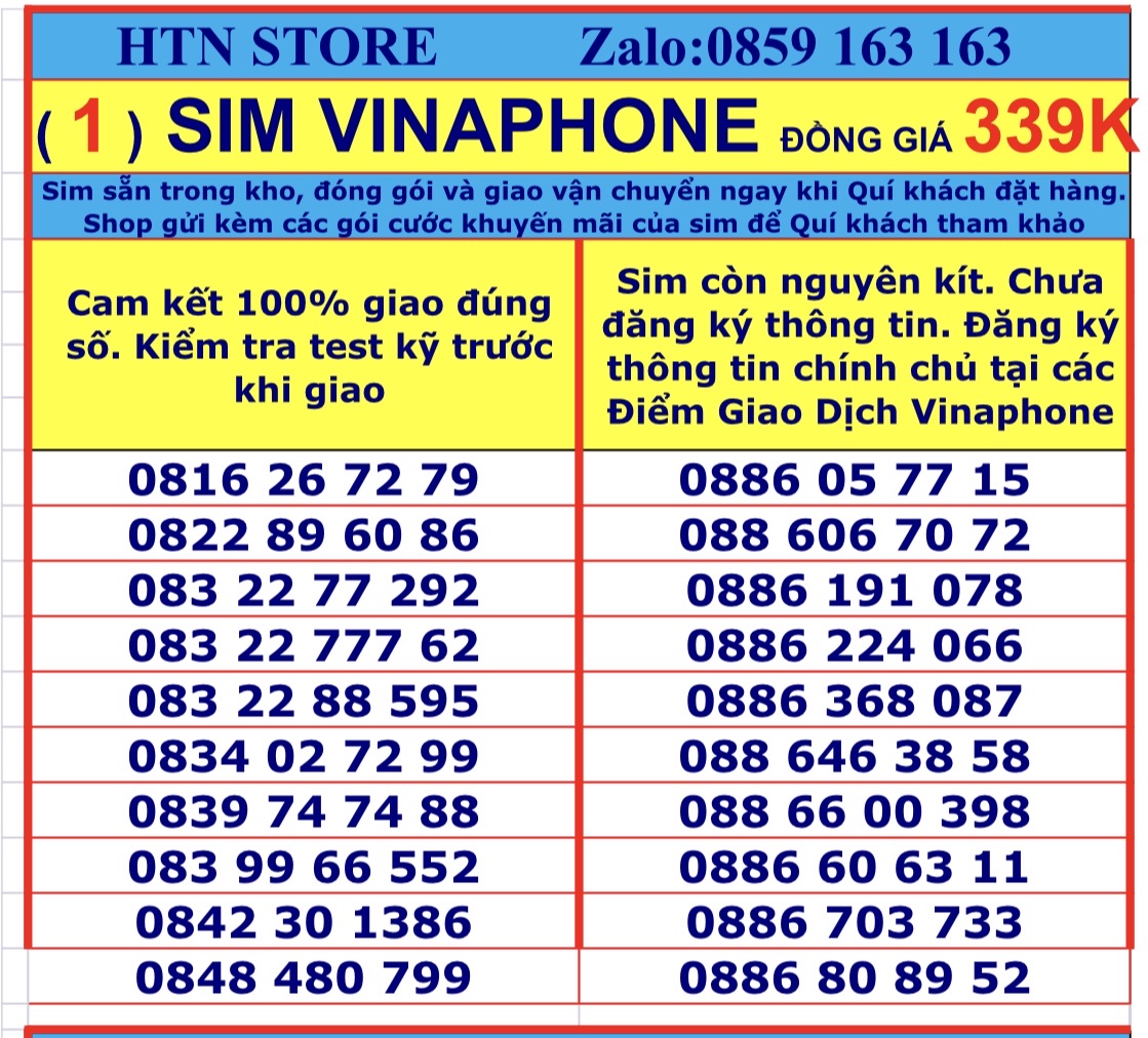 Sim vinaphone số đẹp giá rẻ đồng giá 339k - sim trả trước